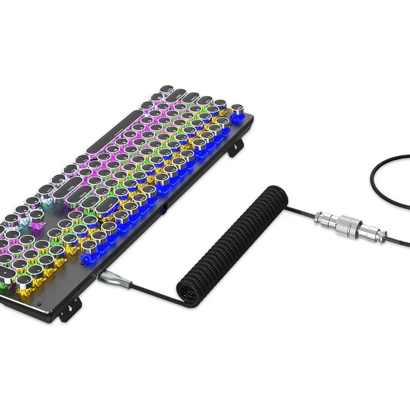 Cordsly USB to Type-C Keyboard Coiled Cable Detachable Mechanical Keyboard Coiled Cable with Metal Aviation Connector Nylon Black