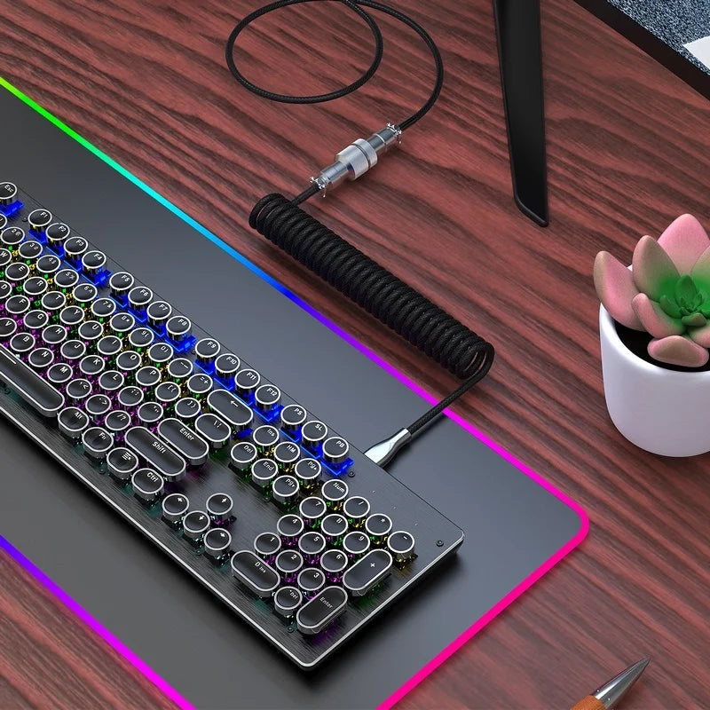 Cordsly USB to Type-C Keyboard Coiled Cable Detachable Mechanical Keyboard Coiled Cable with Metal Aviation Connector Nylon Black