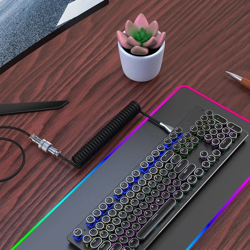 Cordsly USB to Type-C Keyboard Coiled Cable Detachable Mechanical Keyboard Coiled Cable with Metal Aviation Connector Nylon Black